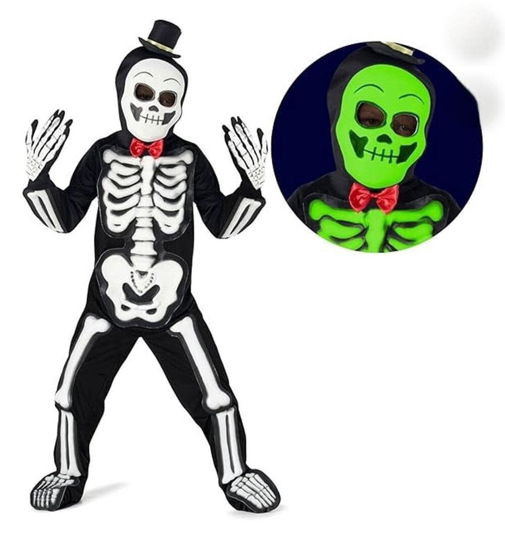 Morph Glow In The Dark Skeleton Kids Halloween Costume Size M 7-9 Years